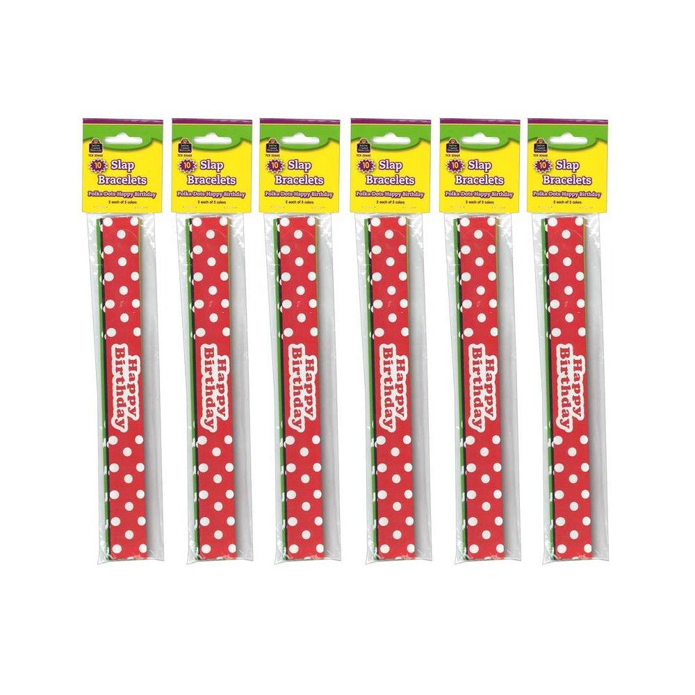 Polka Dots Happy Birthday Slap Bracelets, 10 Per Pack, 6 Packs. Picture 1