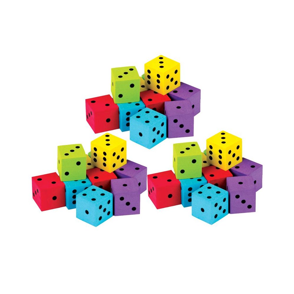 Foam Colorful Dice, 20 Per Pack, 3 Packs. Picture 1