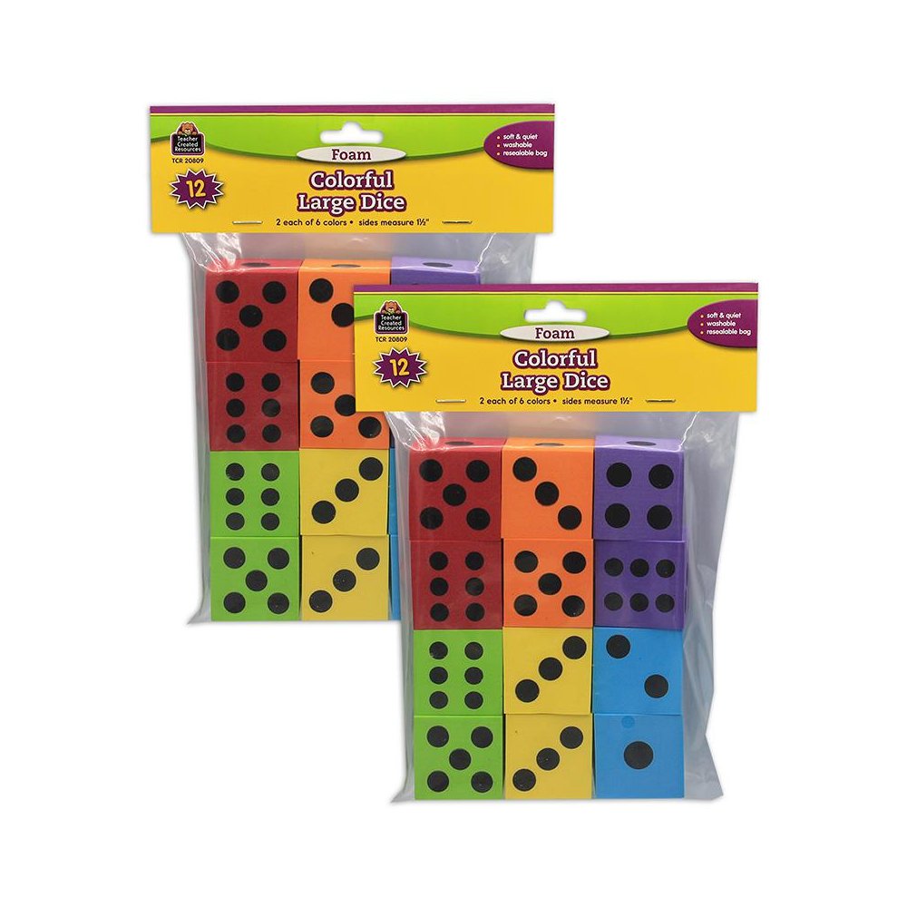 Foam Colorful Large Dice, 12 Per Pack, 2 Packs. Picture 1