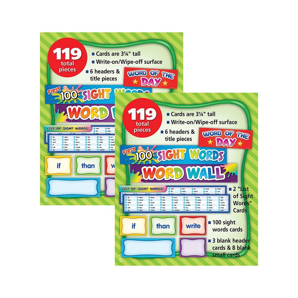 First 100 Sight Words Pocket Chart Cards, 119 Pieces Per Pack, 2 Packs. Picture 1