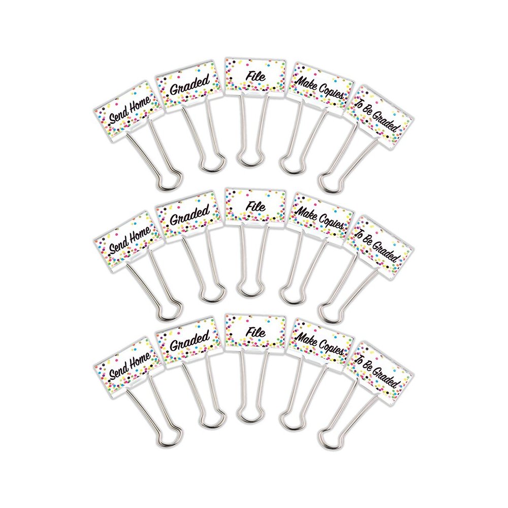 Confetti Large Binder Clips, Management, 5 Per Pack, 3 Packs. Picture 1