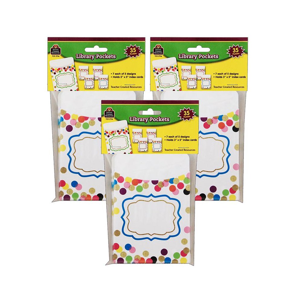 Confetti Library Pockets, 35 Per Pack, 3 Packs. Picture 1