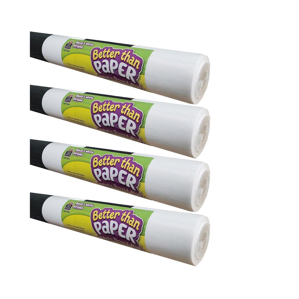 Better Than Paper Bulletin Board Roll, Black & White Stripes, Pack of 4. Picture 1