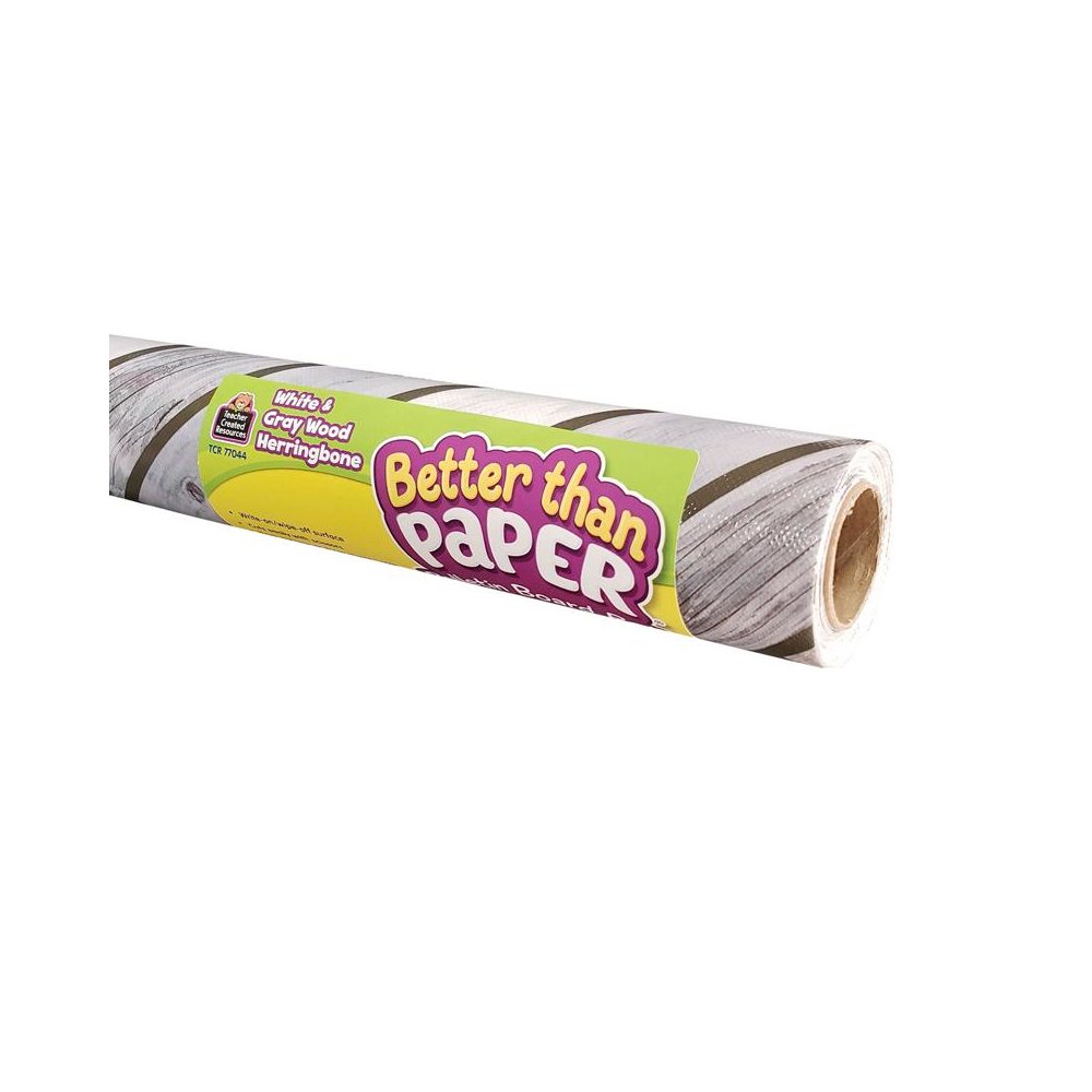 Better Than Paper Bulletin Board Roll, Herringbone White Wood Design, Pack of 4. Picture 1