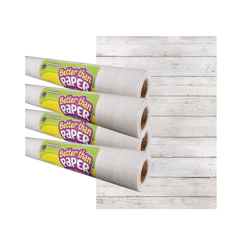 White Shiplap Better Than Paper Bulletin Board Roll, 4' x 12', Pack of 4. Picture 1