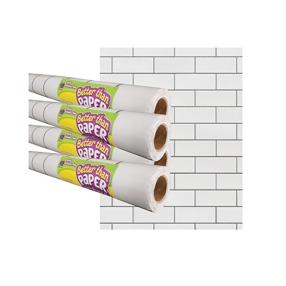 White Subway Tile Better Than Paper Bulletin Board Roll, 4' x 12', Pack of 4. Picture 1