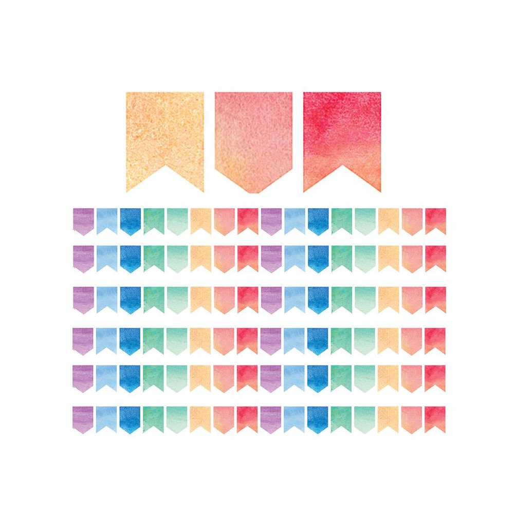 Watercolor Pennants Die-Cut Border Trim, 35 Feet Per Pack, 6 Packs. Picture 1