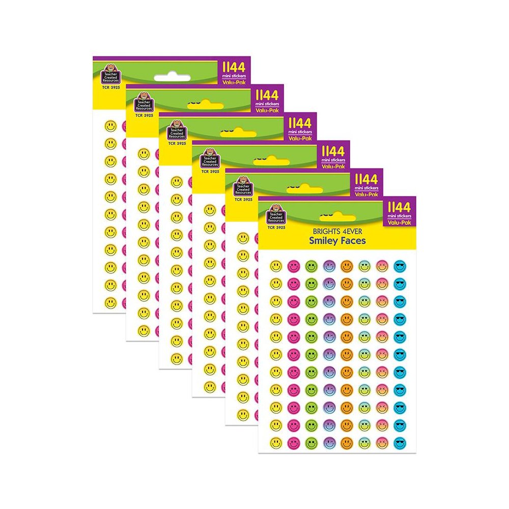 Brights 4Ever Smiley Faces Mini Stickers Valu-Pack, 1144 Per Pack, 6 Packs. Picture 1