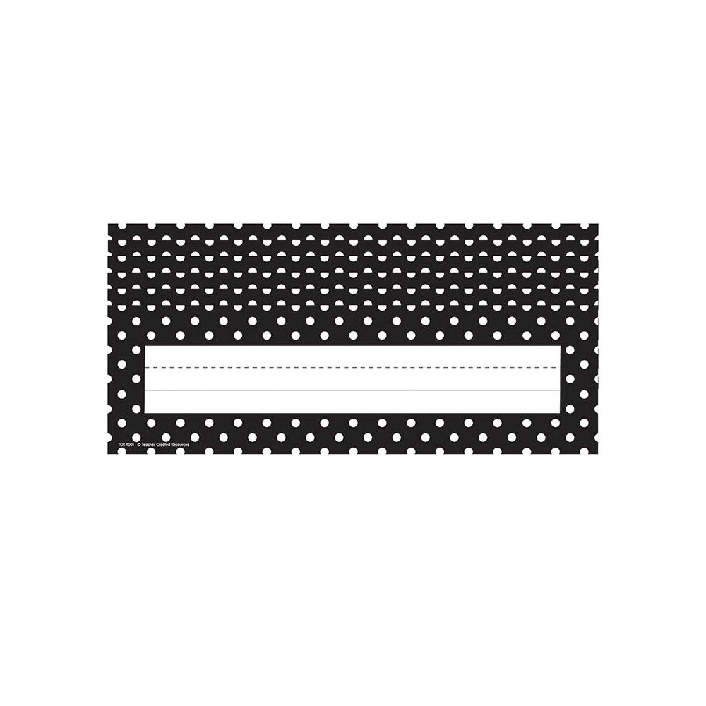 Black Polka Dots Flat Name Plates, 36 Per Pack, 6 Packs. Picture 1