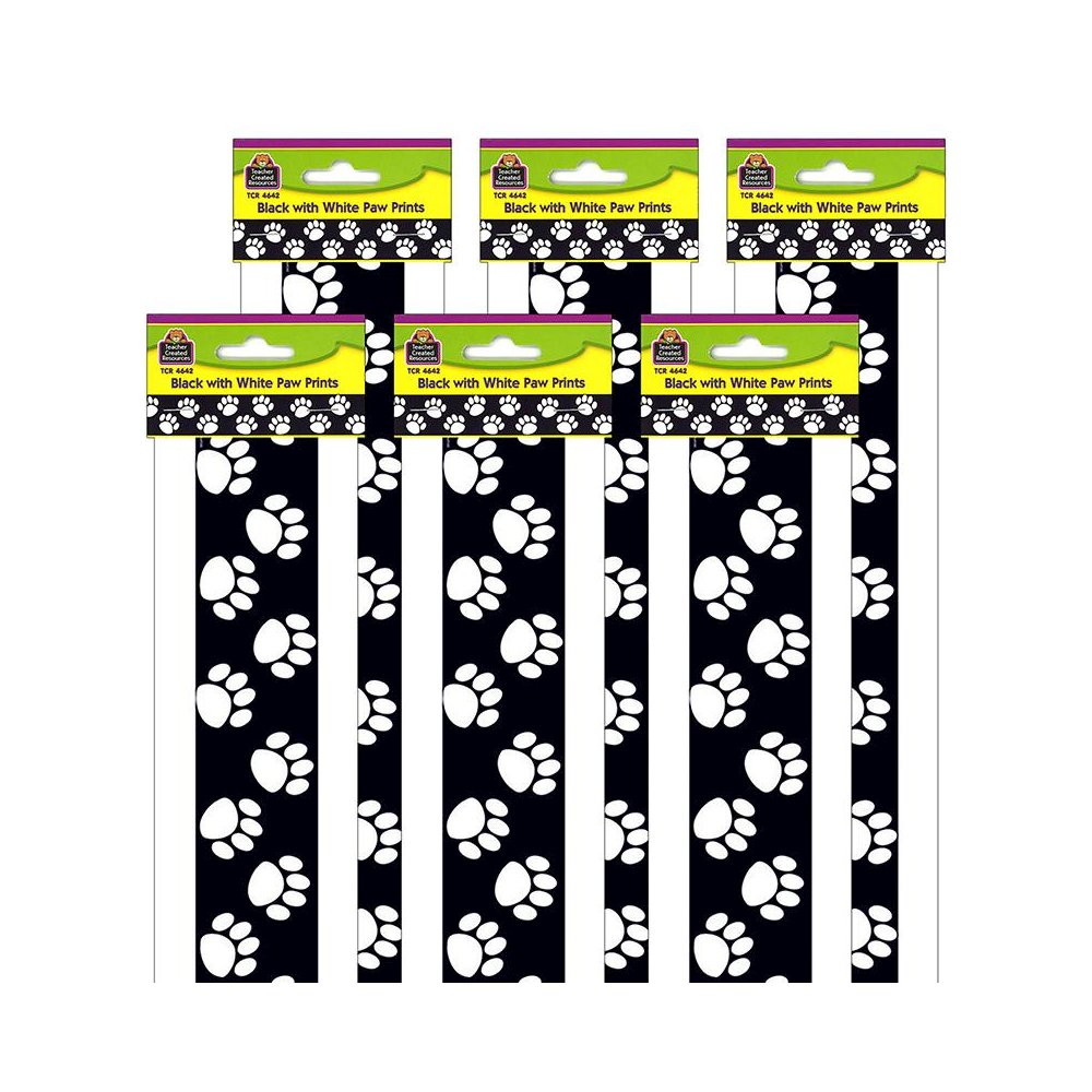 Black with White Paw Prints Border Trim, 35 Feet Per Pack, 6 Packs. Picture 1