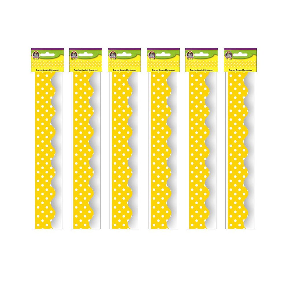 Yellow Mini Polka Dots Border Trim, 35 Feet Per Pack, 6 Packs. Picture 1