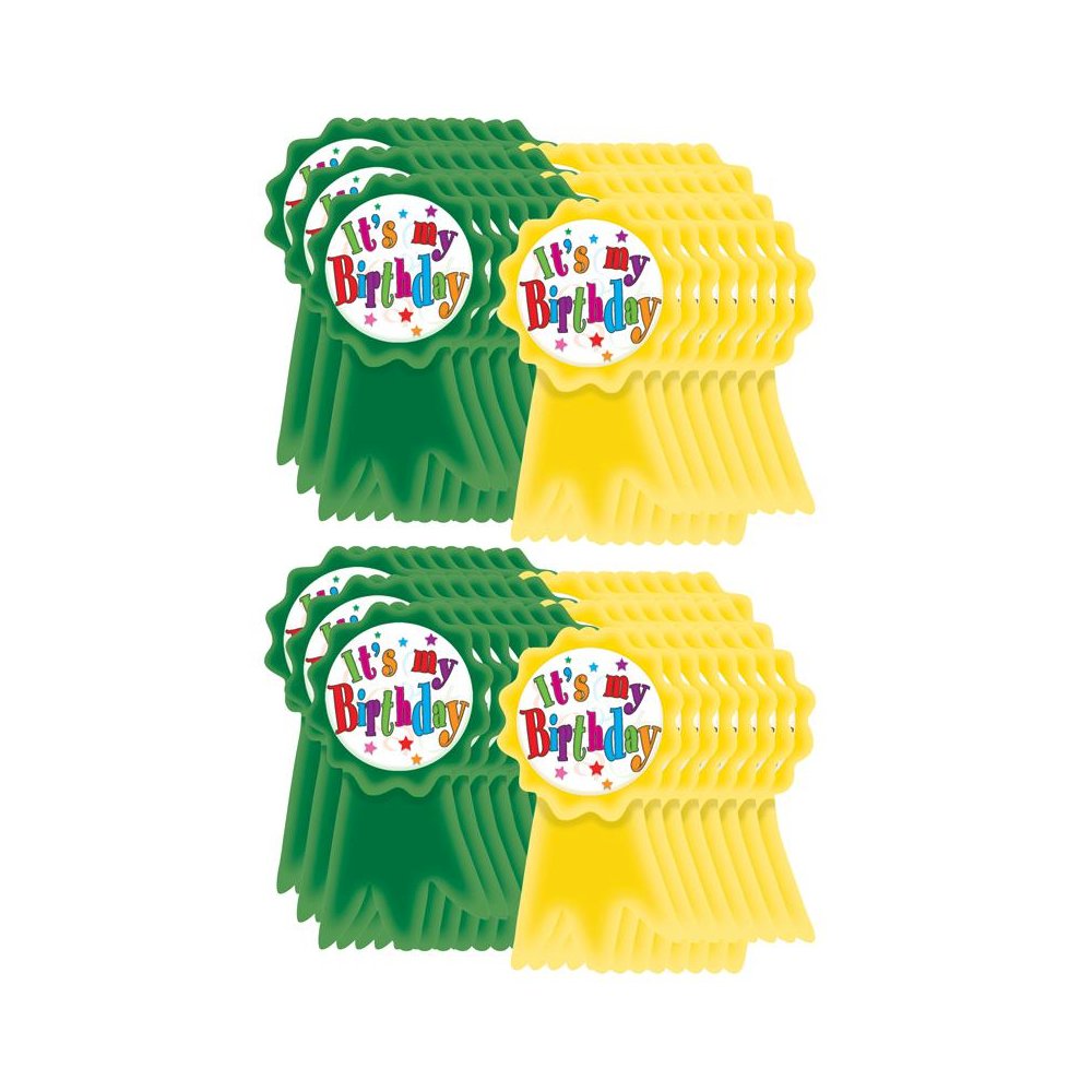 Birthday Ribbons Wear 'Em Badges, 16 Per Pack, 6 Packs. Picture 1