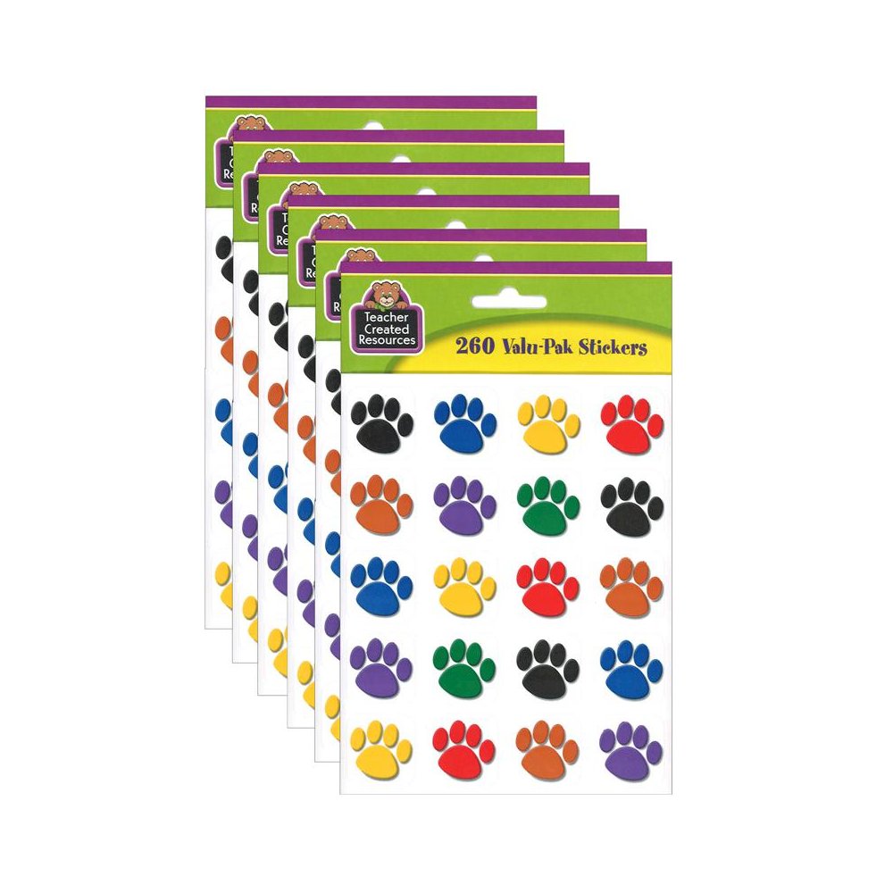 Colorful Paw Print Stickers Valu-Pak, 260 Pieces Per Pack, 6 Packs. Picture 1