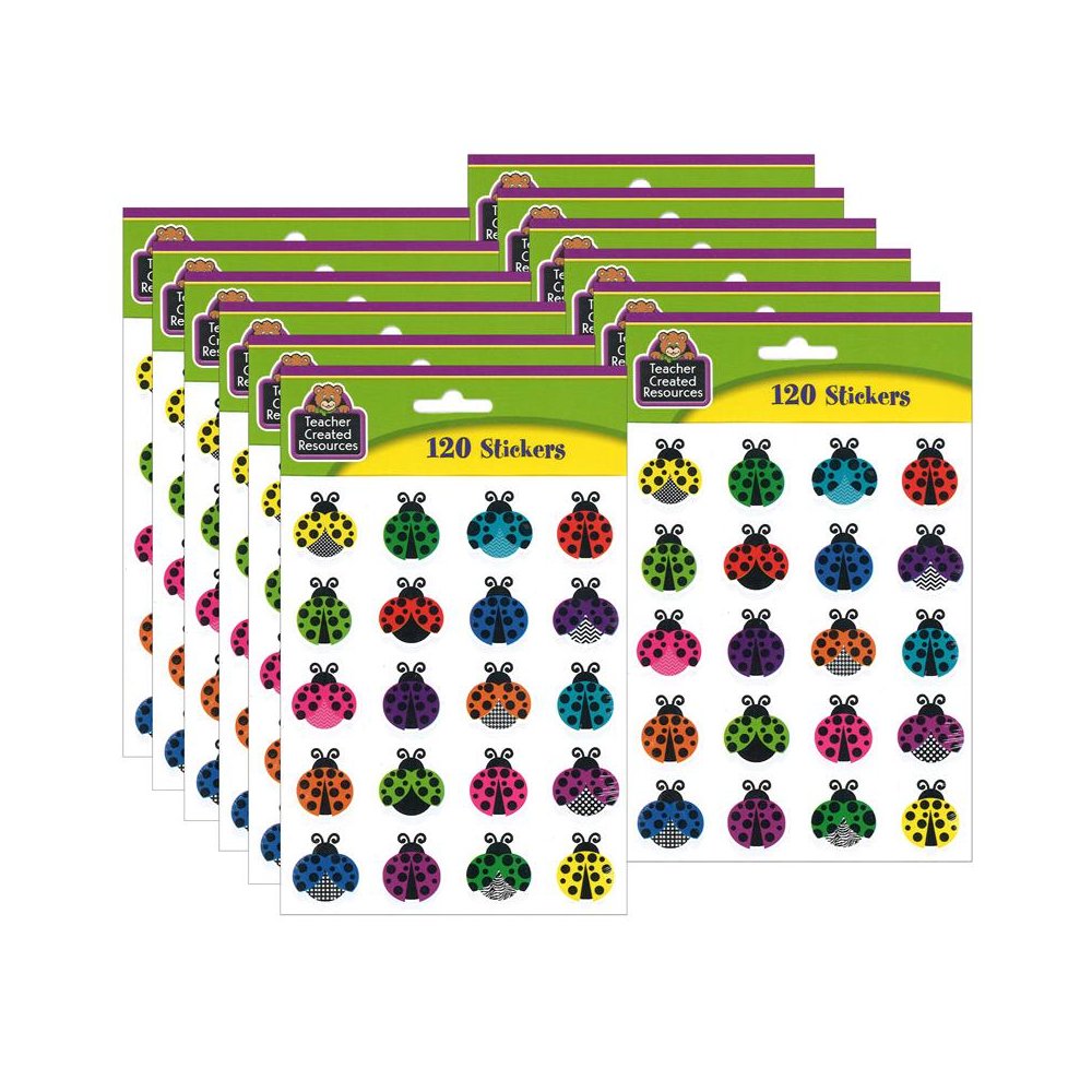 Colorful Ladybugs Stickers, 120 Per Pack, 12 Packs. Picture 1