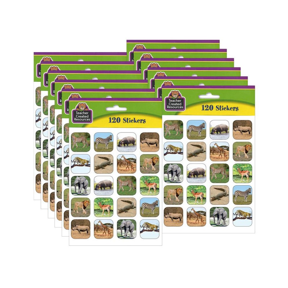 Safari Animals Stickers, 120 Per Pack, 12 Packs. Picture 1