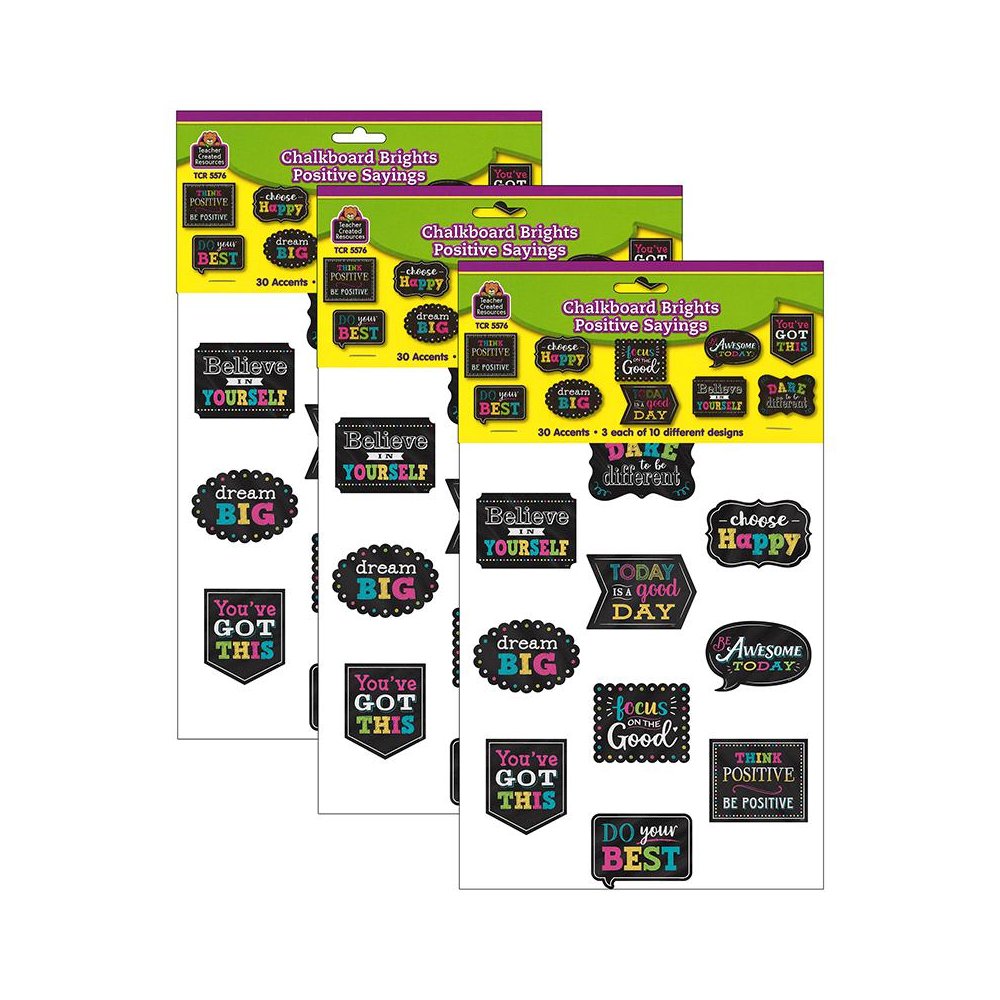 Chalkboard Brights Positive Sayings Accents, 30 Per Pack, 3 Packs. Picture 1