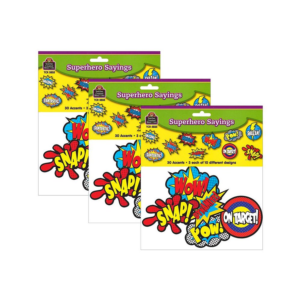 Superhero Sayings Accents, 30 Per Pack, 3 Packs. Picture 1