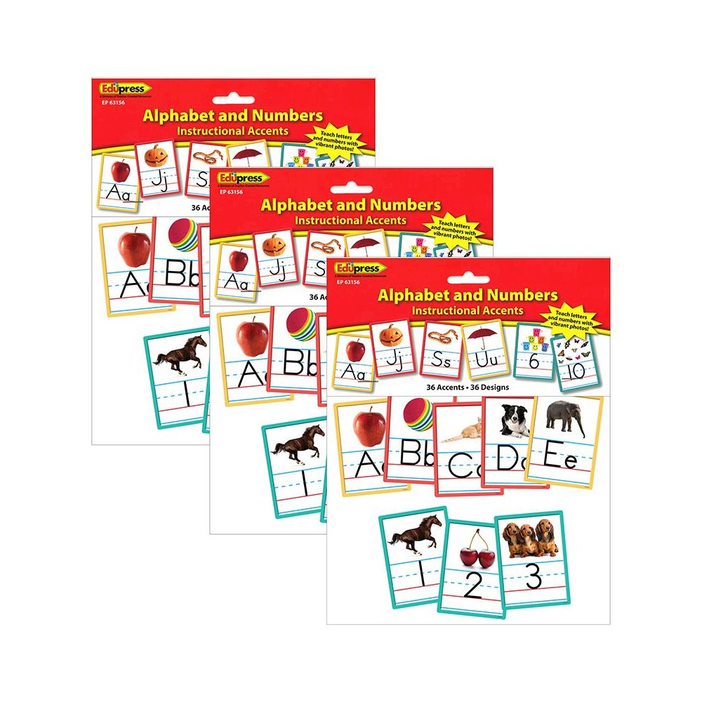 Alphabet and Numbers Accents, 36 Per Pack, 3 Packs. Picture 1