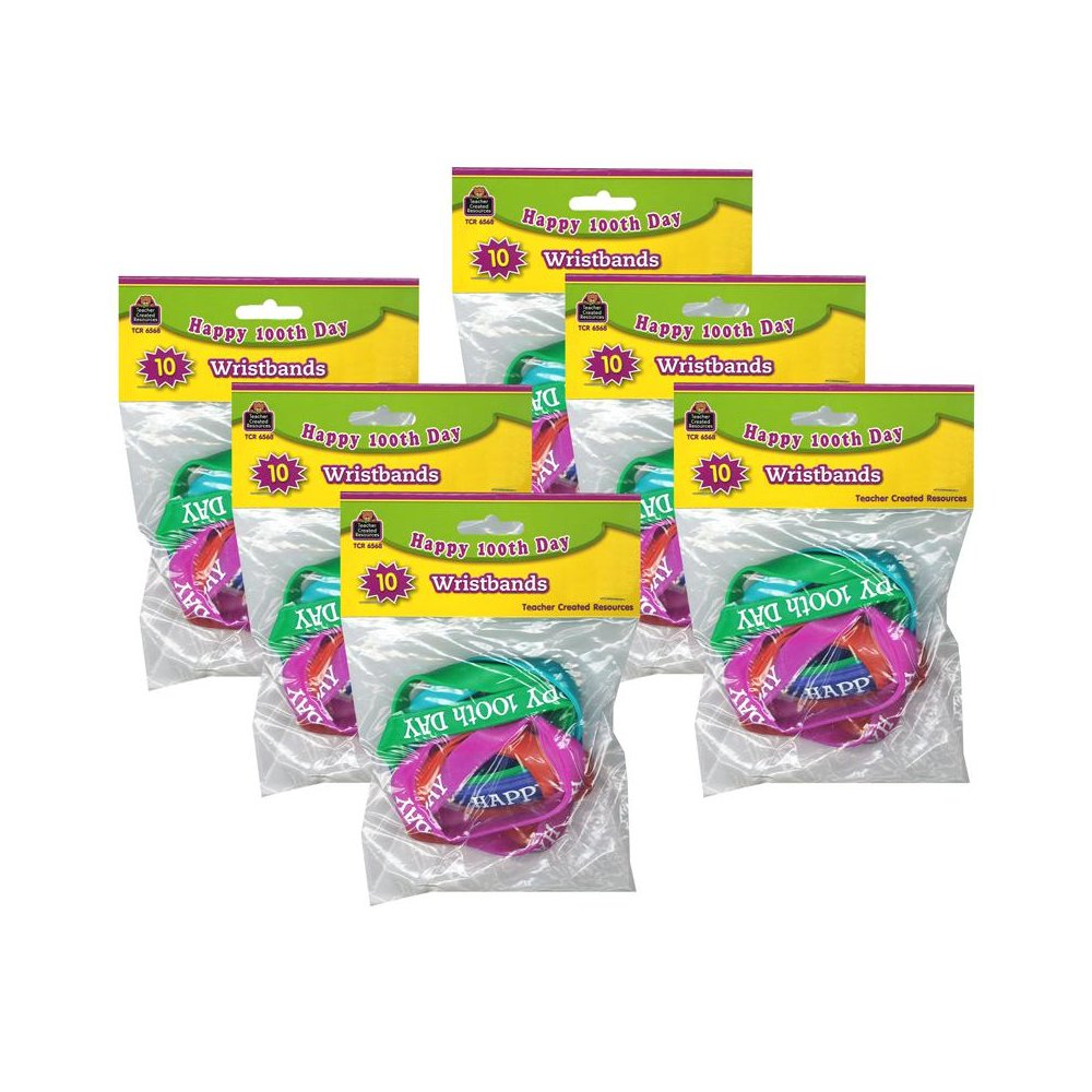 Happy 100th Day Wristband Pack, 10 Per Pack, 6 Packs. Picture 1