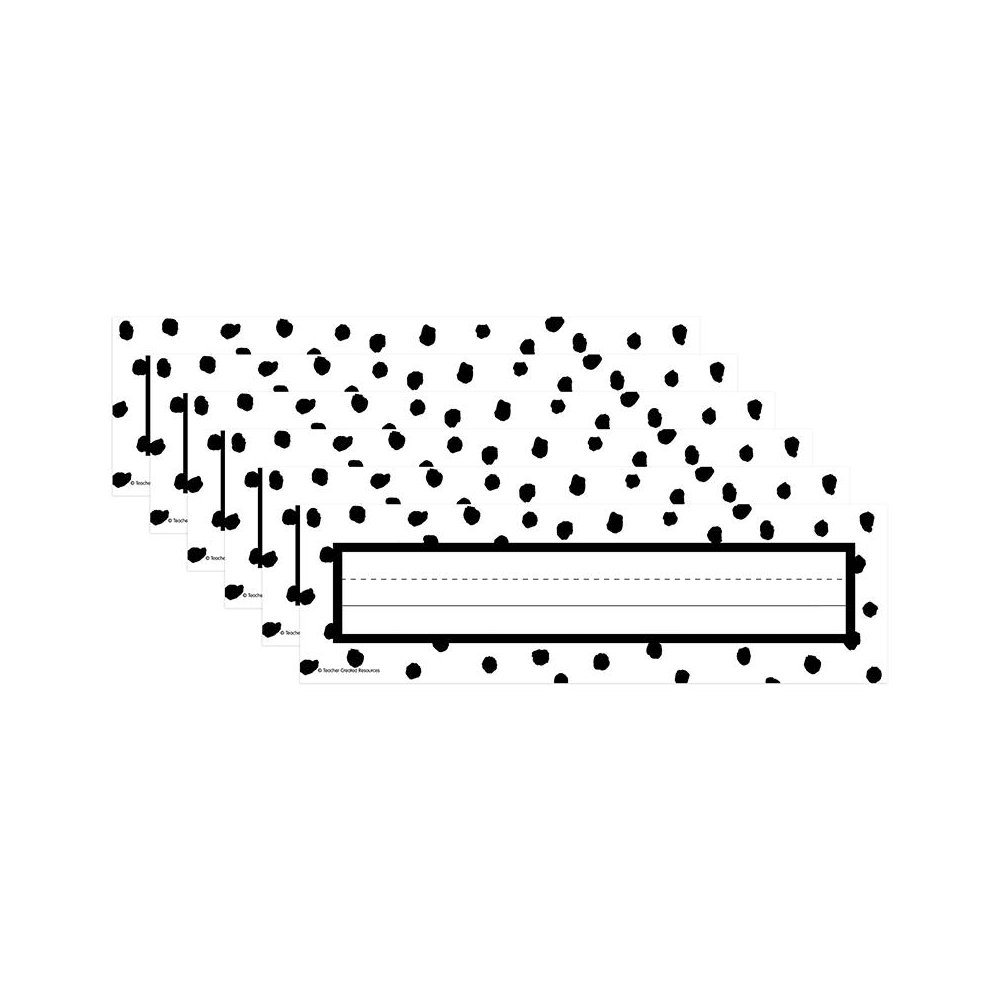 Black Painted Dots on White Flat Name Plates, 36 Per Pack, 6 Packs. Picture 1