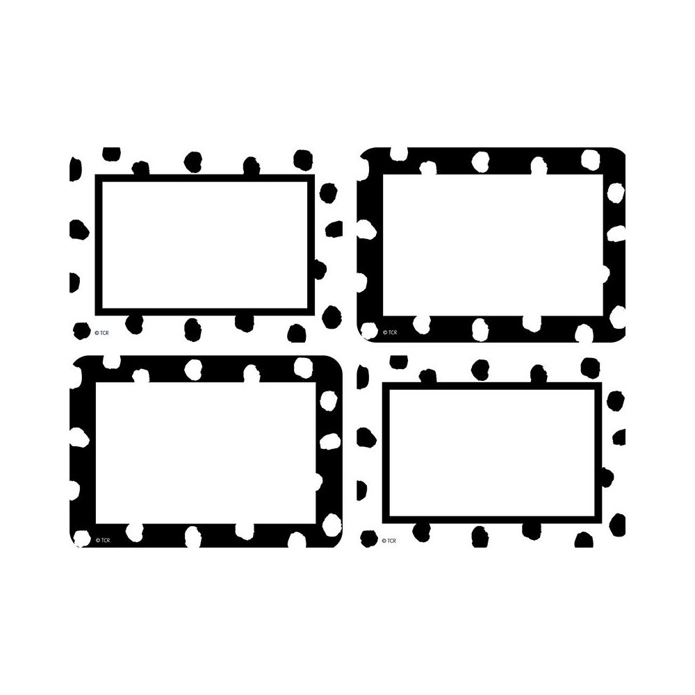 Black and White Painted Dots Name Tags/Labels - Multi-Pack- 36 Per Pack, 6 Packs. Picture 1
