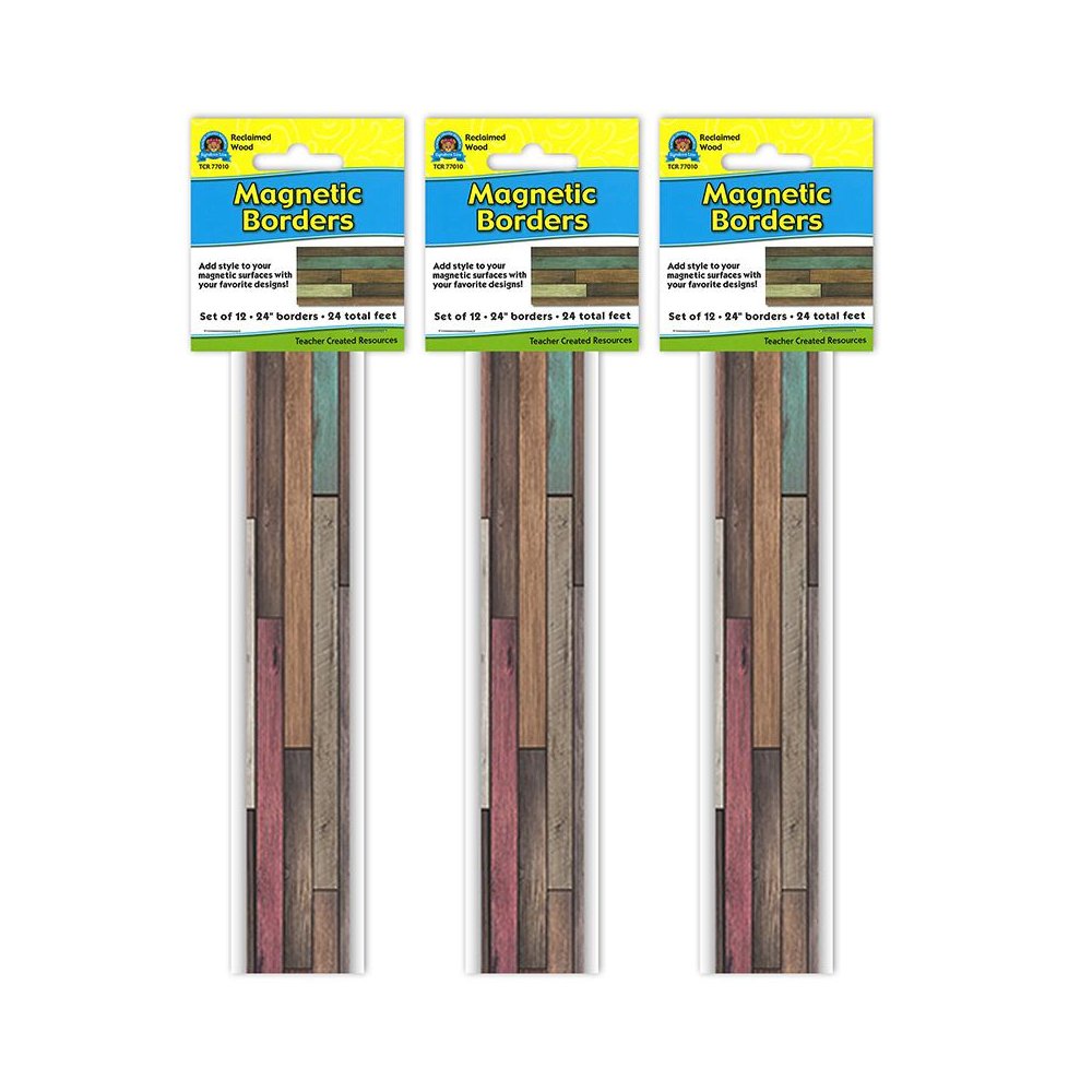 Reclaimed Wood Design Magnetic Border, 24 Feet Per Pack, 3 Packs. Picture 1