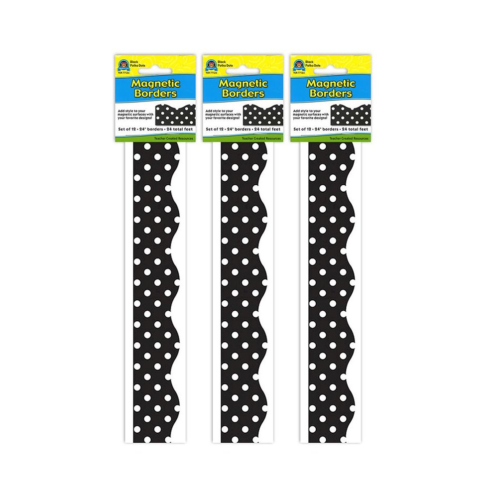 Magnetic Borders, Black Polka Dots, 24 Feet Per Pack, 3 Packs. Picture 1