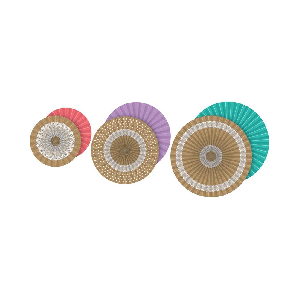 Shabby Chic Burlap Design Hanging Paper Fans, 3 Per Pack, 3 Packs. Picture 1