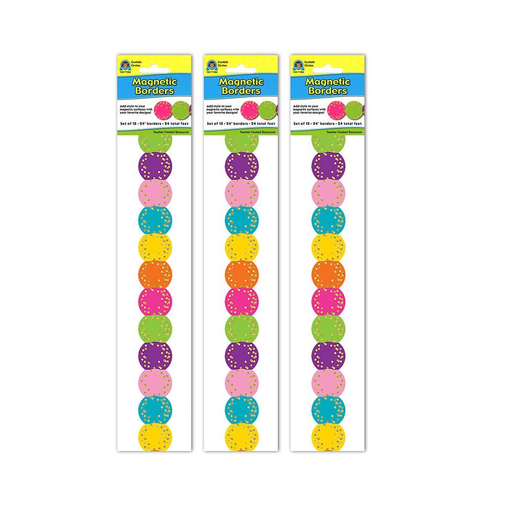 Confetti Circles Die-Cut Magnetic Border, 24 Feet Per Pack, 3 Packs. Picture 1