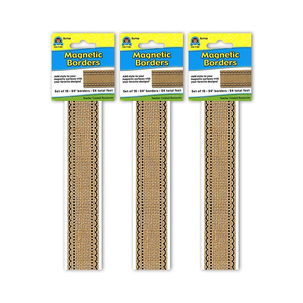 Burlap Design Magnetic Border, 24 Feet Per Pack, 3 Packs. Picture 1