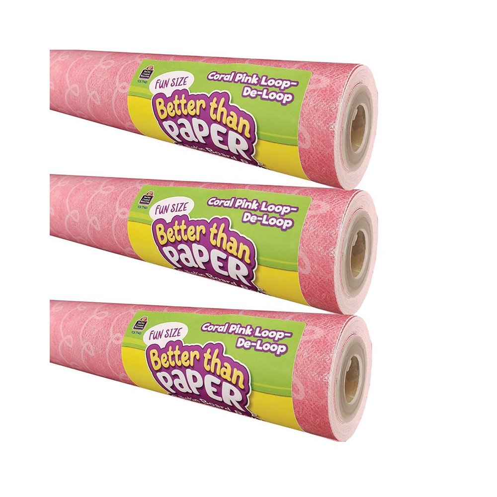 Fun Size Better Than Paper Bulletin Board Roll Coral Pink Loop-De-Loop Pack of 3. Picture 1