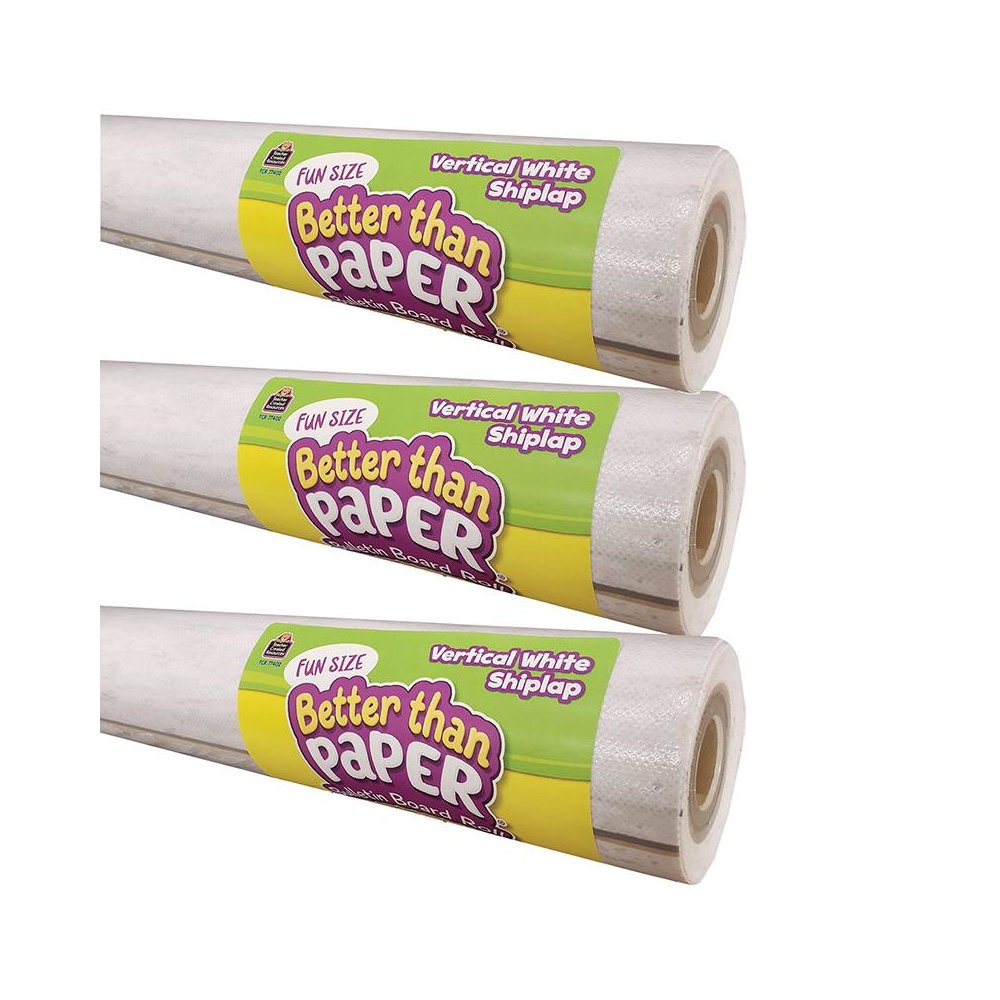 Fun Size Better Than Paper Bulletin Board Roll, Vertical White Shiplap Pack of 3. Picture 1