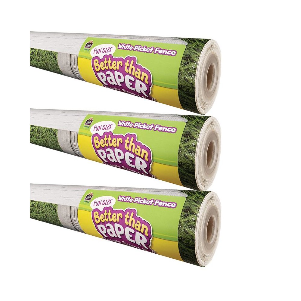 Fun Size Better Than Paper Bulletin Board Roll, White Picket Fence, Pack of 3. Picture 1