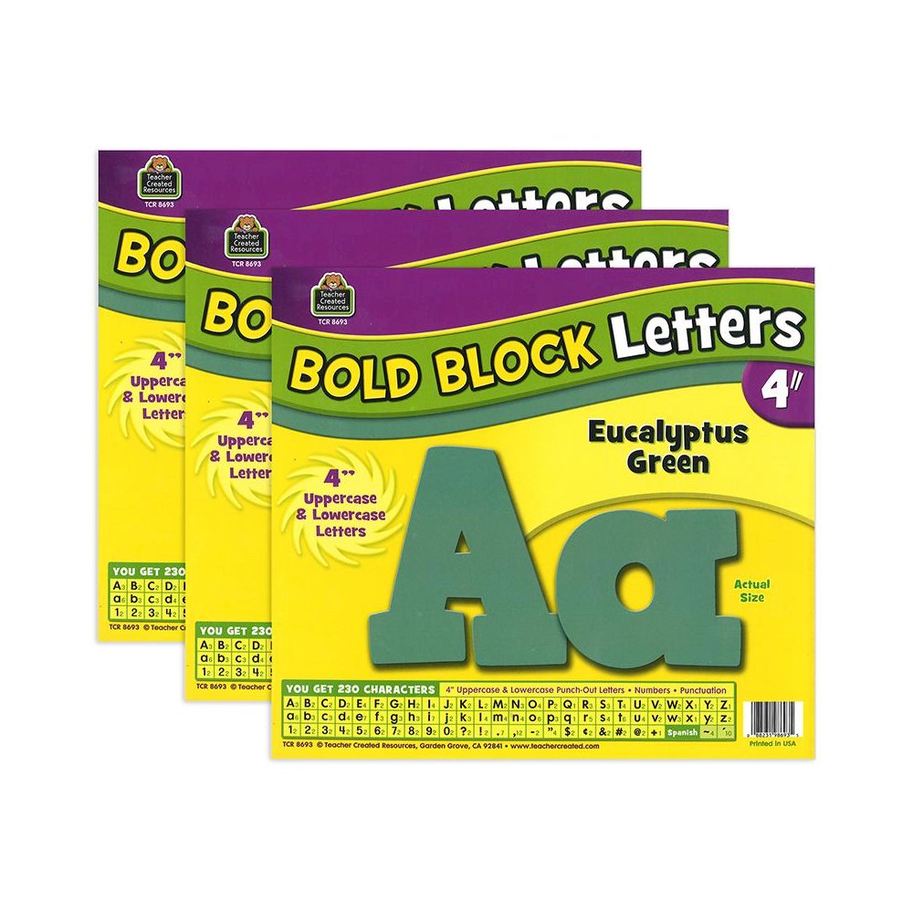 Eucalyptus Green 4" Bold Block Letters Combo, 230 Pack Per Pack, 3 Packs. Picture 1