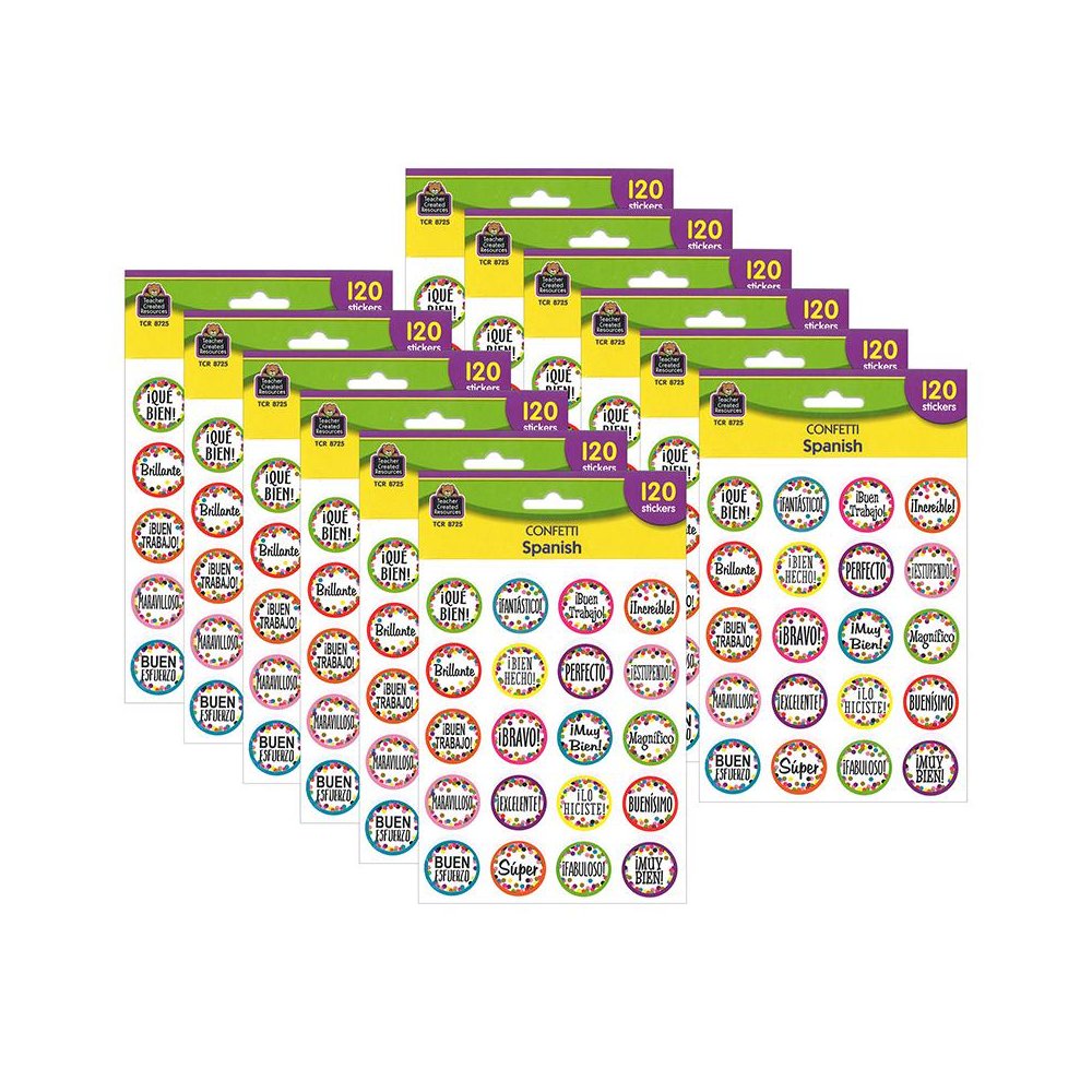 Confetti Spanish Stickers, 120 Per Pack, 12 Packs. Picture 1