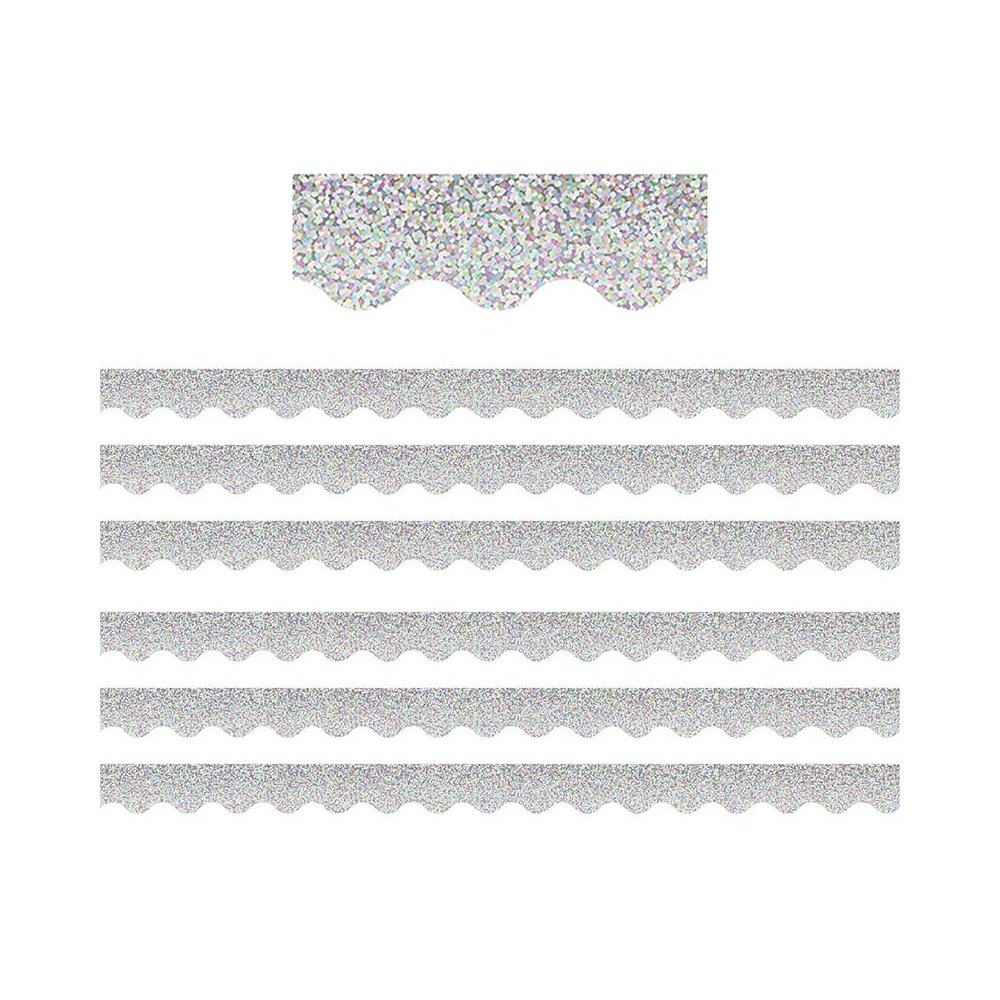 Silver Sparkle Scalloped Border Trim, 35 Feet Per Pack, 6 Packs. Picture 1