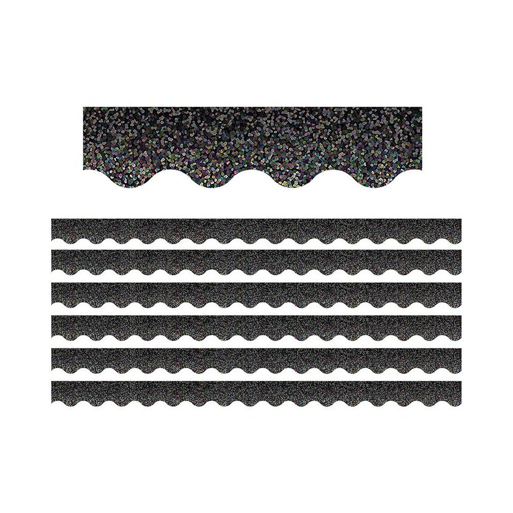 Black Sparkle Scalloped Border Trim, 35 Feet Per Pack, 6 Packs. Picture 1