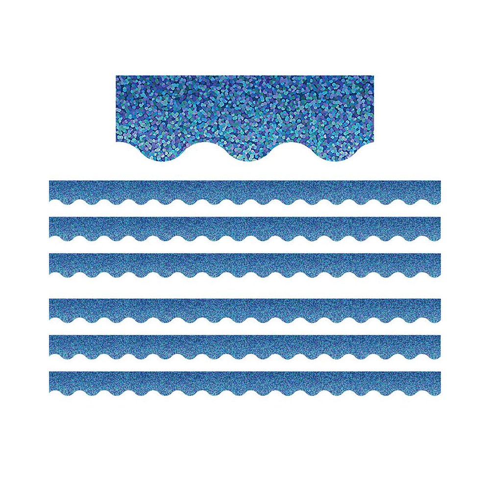 Blue Sparkle Scalloped Border Trim, 35 Feet Per Pack, 6 Packs. Picture 1