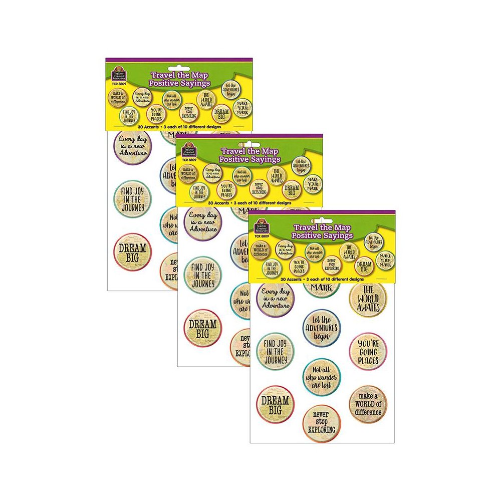 Travel the Map Positive Saying Accents, 30 Per Pack, 3 Packs. Picture 1