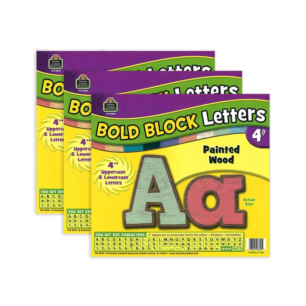 Painted Wood Design Bold Block 4" Letters Pack, 230 Characters Per Pack, 3 Packs. Picture 1