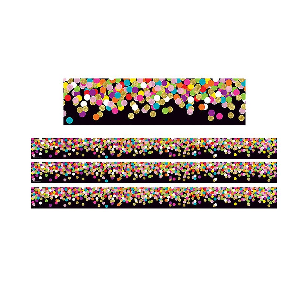Colorful Confetti on Black Straight Rolled Border Trim, 50 Ft Per Roll, 3 Rolls. Picture 1
