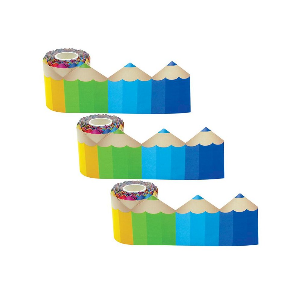 Colored Pencils Die-Cut Rolled Border Trim, 50 Feet Per Roll, 3 Rolls. Picture 1