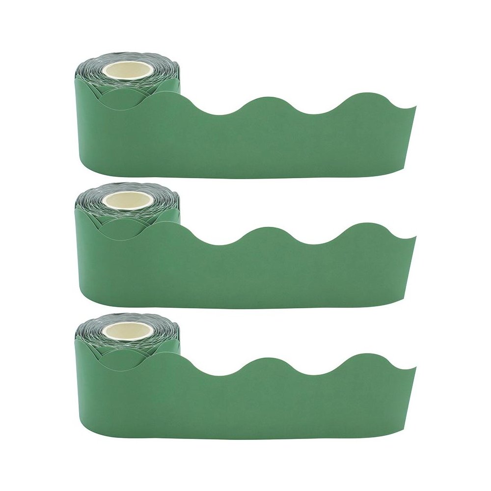 Eucalyptus Green Scalloped Rolled Border Trim, 50 Feet Per Roll, Pack of 3. Picture 1