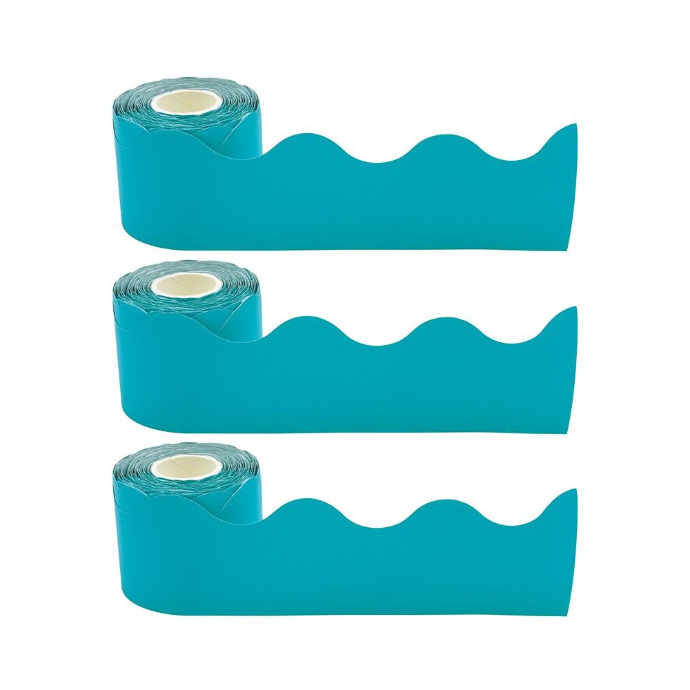 Teal Scalloped Rolled Border Trim, 50 Feet Per Roll, Pack of 3. Picture 1