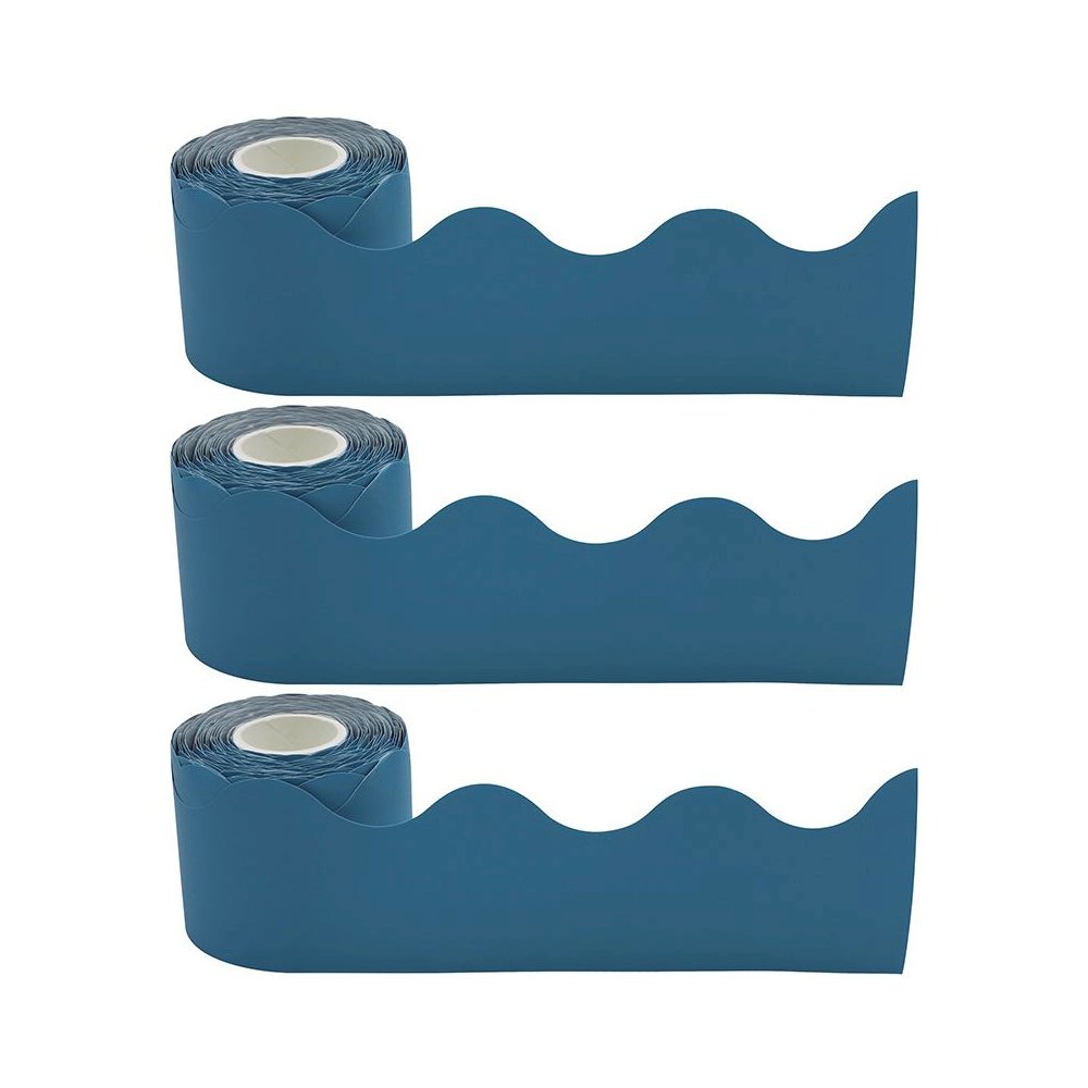 Slate Blue Scalloped Rolled Border Trim, 50 Feet Per Roll, Pack of 3. Picture 1