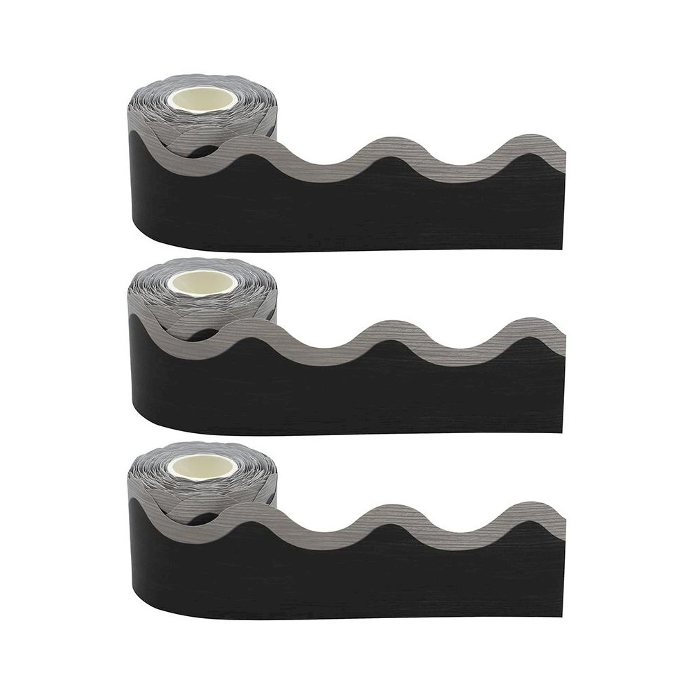 Modern Farmhouse Black with Gray Scalloped Rolled Trim 50 Ft Per Roll, Pack of 3. Picture 1