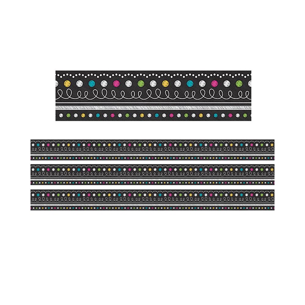 Chalkboard Brights Straight Rolled Border Trim, 50 Feet Per Roll, 3 Rolls. Picture 1