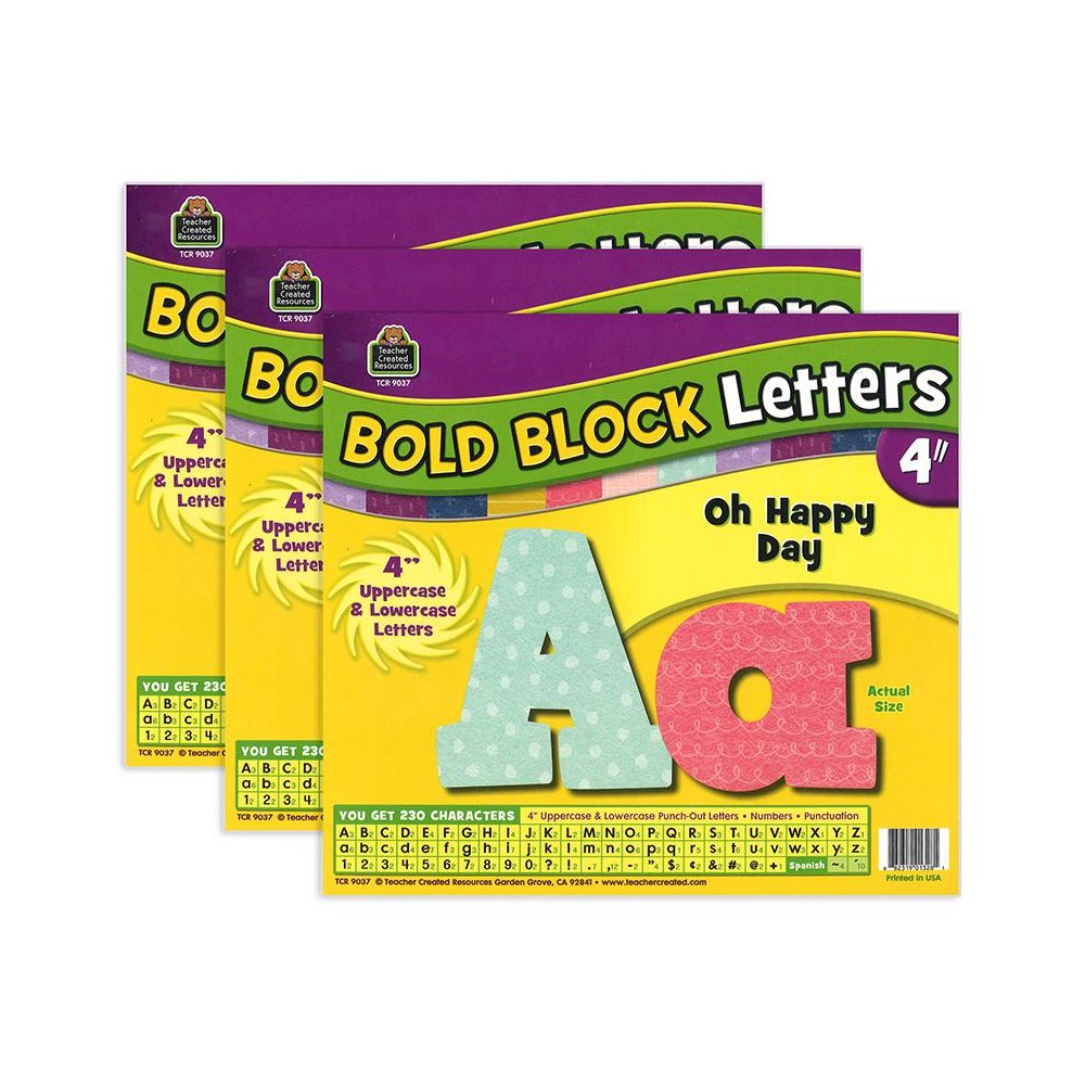 Oh Happy Day Bold Block 4" Letters Combo Pack, 230 Pieces Per Pack, 3 Packs. Picture 1