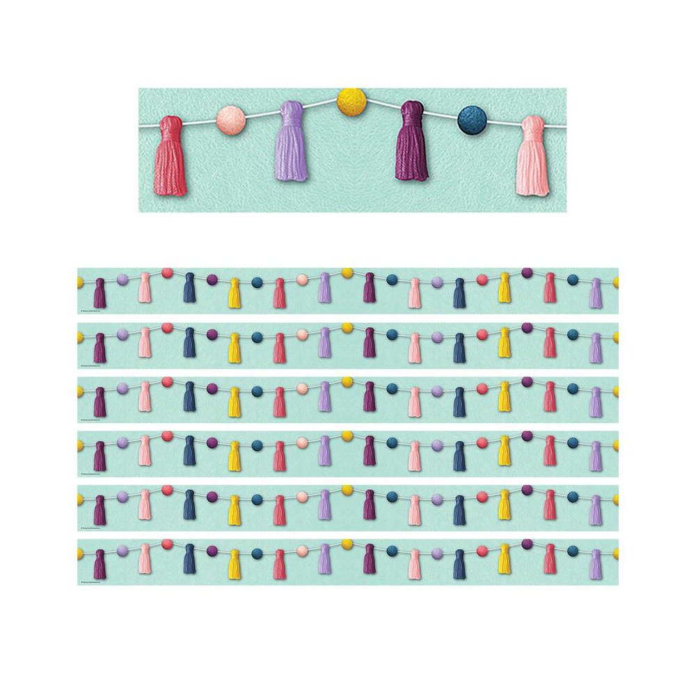 Oh Happy Day Pom-Poms and Tassels Straight Border Trim, 35 Ft Per Pack, 6 Packs. Picture 1