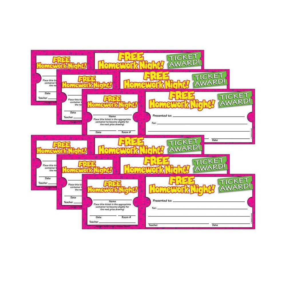 Ticket Awards, Free Homework Night!, 100 Per Pack, 6 Packs. Picture 1
